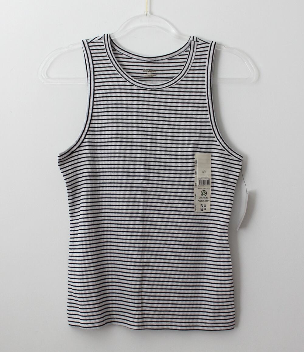 No Boundaries Womens Ribbed High Neck Tank Top Black/White Size L NWT